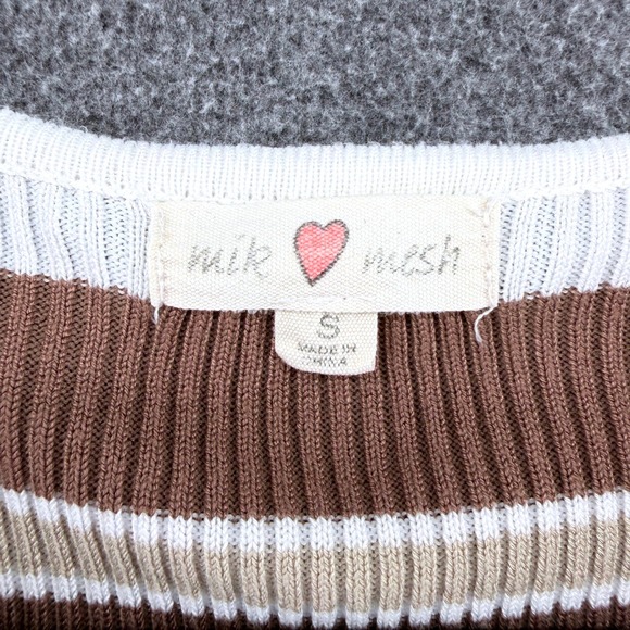 Vtg Y2k 90s Womens Striped Long Sleeve Henley Button Up Knit Top Milk Mesh Small - Picture 5 of 10